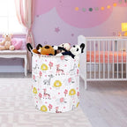 KUNRO Kids Laundry Hamper Clothes Gift Basket Storage Laundry Baskets Organizer Bin with Handles for Nursery Room (Pink Zoo) - color: Pink Zoo