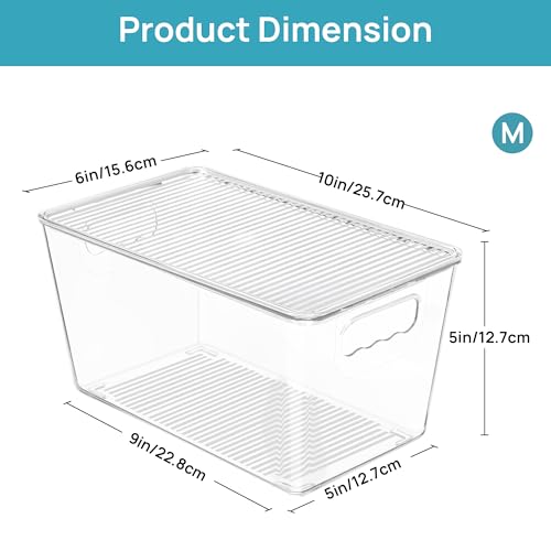 Vtopmart 6 Pack Clear Stackable Storage Bins with Lids, Medium Plastic Containers with Handle for Pantry Organizer and Storage,Perfect for Kitchen,Fridge,Cabinet, Closet,Bathroom Organization - size: M(10"L x 6"W x 5"H)