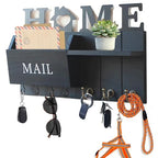Rustic Wall Key Holder with Shelf & Hooks - Mail Organizer for Entryway | Wooden Key Rack for Keys, Coats, Dog Leash-Black - color: Black