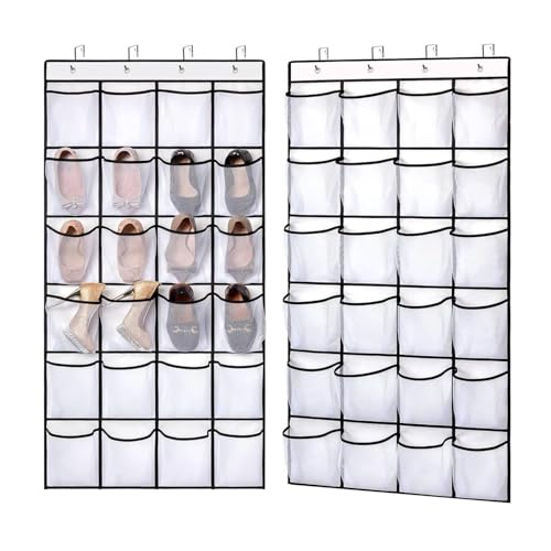 Mixcous Over The Door Shoe Organizer for Kids, Heavy Duty 40lbs, 24-Pocket Toy Storage with 4 Hooks, Behind The Door Organizer for Entryway, Closet, Nursery to Declutter Shoes, Toys & Gear