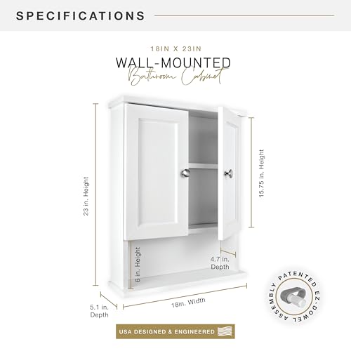 MCS 23x18 White Medicine Cabinet Organizer, Wall Mounted 2-Door Bathroom Cabinet for Over-The-Toilet Storage, Bathroom Furniture & Restroom Organizer - size: 23x18 2-Door