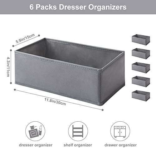 6 Packs Dresser Drawer Organizers for Clothing,Woven-Fabric Baby Clothes Organizer and storage in Bedroom-Closet & Drawer Organization-1 Large Cell - color: Gray, size: 1 cell