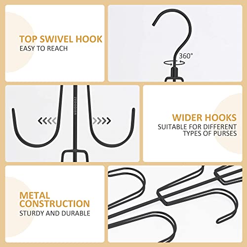 ZEDODIER 2 Pack Purse Organizer for Closet, Rotatable Purse Hanger Bag Holder, Max 16 Storage Capacity Backpack Rack, Metal Space Saving Hanger, Black - color: Black, size: 2 Pack