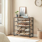 HOOBRO Shoe Rack, 5 Tier Shoe Organizer for Front Door Entrance, Shoe Shelf with Adjustable Tilt Angle, Holds 16-20 Pairs, for Entryway, Garage, Closet, Rustic Brown and Black BF08XJ01 - size: 29.5"L x 11.4"W x 29.6"H