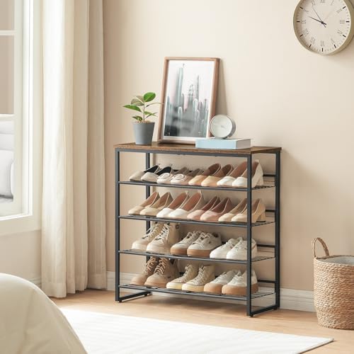 HOOBRO Shoe Rack, 5 Tier Shoe Organizer for Front Door Entrance, Shoe Shelf with Adjustable Tilt Angle, Holds 16-20 Pairs, for Entryway, Garage, Closet, Rustic Brown and Black BF08XJ01 - size: 29.5"L x 11.4"W x 29.6"H