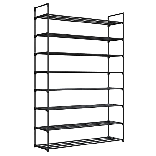 Home-Complete Shoe Rack - 8-Tier Shoe Organizer for Closet, Bathroom, Entryway - Shelf Holds 40 Pairs Sneakers, Heels, Boots (Black) - color: Black, size: 8-Tier