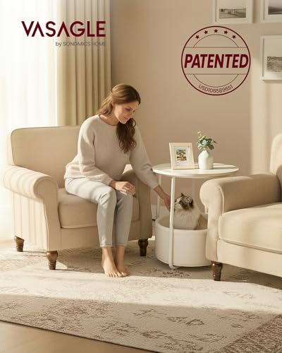 VASAGLE LILEA Collection - Small Round Side End Table, Modern Nightstand with Fabric Basket, for Living Room, Bedroom, Set of 2, Cream White ULET225LL01S - color: Cream White, size: Round + 2 pack