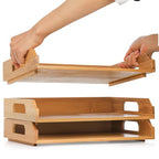 Okllen 3 Pack Stackable Paper Trays, Bamboo Desk Letter Tray Set, 3 Tier File Document Organizer Tray for A4 Paper, Magazine, Receipts, Office Supplies
