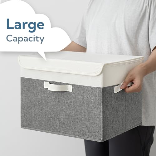 GRANNY SAYS Large Storage Bins with Lids, Collapsible Storage Box, Storage Basket for Shelves, Decorative Storage Bins, Toy Storage, Closet Organizers, White/Gray - color: White/Gray, size: Extra Large-2 Pack