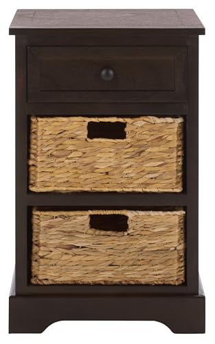 SAFAVIEH Home Collection – Carrie Dark Chocolate 3-Drawer Storage Side Table, Mixed-Material Cottage Design, Fully Assembled (AMH5700H) - color: Dark Chocolate