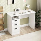 Giantex White Desk with Drawers, Modern Computer Desk with Charging Station, PC Laptop Table Computer Workstation with Storage, Makeup Vanity Table, Writing Desk for Bedroom