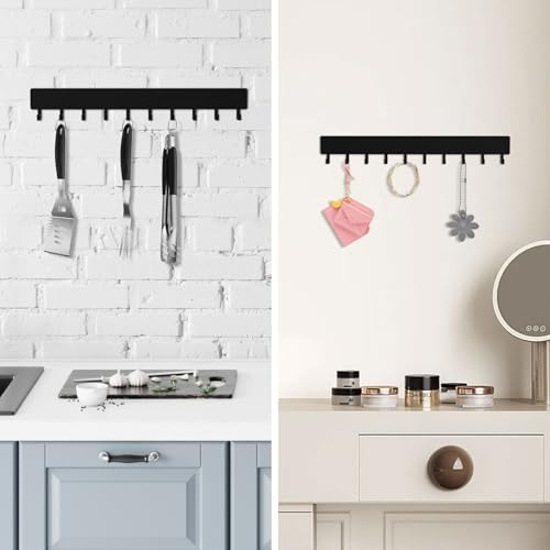 Key Holder Wall Mount,14in with 10 Hooks,Black Metal Key Hanger for Car Key Ring,Suitable for Entrances/Door/Living Rooms/Kitchen/Offices（2 Sets）