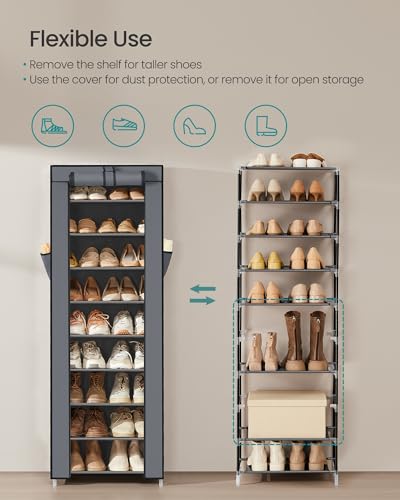 SONGMICS 10-Tier Shoe Rack, Shoe Storage Cabinet with Dustproof Cover, Free-Standing Storage Organizer for Closet, Entryway, Hold 20 Pairs of Shoes, for Sneakers, High Heels, Gray URXJ034GN02 - color: Grey, size: 10 Tiers (18.9"W)