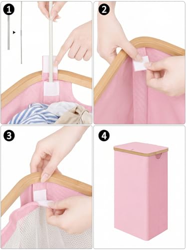 iEGrow Laundry Hamper with Lid, 110L Large Laundry Basket with Handle and Lid, Collapsible Clothes Basket Organizer with Removable Inner Bag for Clothes Towels,Pink - color: Pink, size: 110L