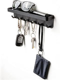 Key Holder for Wall Mount and Adhesive 6 Key Hooks with Shelf Metal Mail Organizer with Key Hooks Decorative Key Rack with Tray Sunglasses Holder Wall for Door Entryway Hallway and Office Small Black
