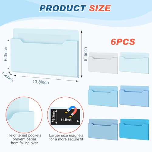 Fuutreo 6 Pcs Magnetic Wall File Organizer Magnetic Wall File Holder Refrigerator Magazine Holder for Mail Letters Paper(Ocean Color,Horizontal-large) - color: Ocean Color, size: Horizontal-Large