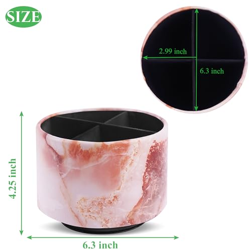 Round Leather Art Supply Organizer,Remote Control Holder,360-degree Rotating Pen Organizer with 4 Compartments(1-Marble Pink) - color: 1-Marble Pink