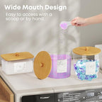 COAZEX 3 Pack Laundry Powder Container & Dryer Sheet Holder, Large Plastic Laundry Room Organization and Storage Jars with Lids, Labels & Scoops for Powder, Detergent, Scent Booster - color: B-Clear