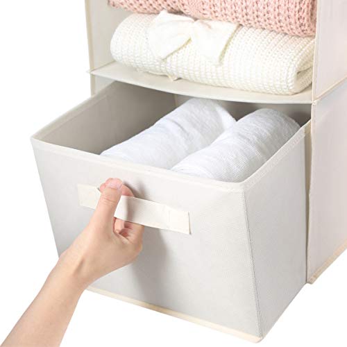 MAX Houser 4-Shelf Hanging Closet Organizer, Space Saver, Cloth Hanging Shelves with 2 Side Pockets, Foldable (Beige) - color: Beige-2