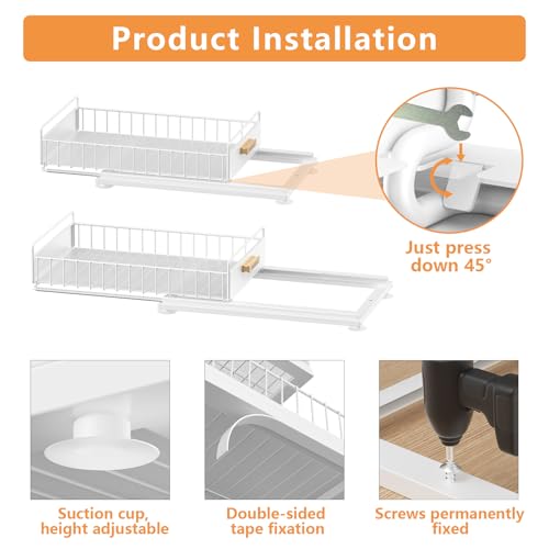 Under Sink Organizer, 2 Packs Under Sink Organizers and Storage, Slide Out Pull Out Cabinet Organizer Shelf with Metal Drawers for Kitchen Bathroom Pantry, White - color: White, size: 2 Pack Single Layer