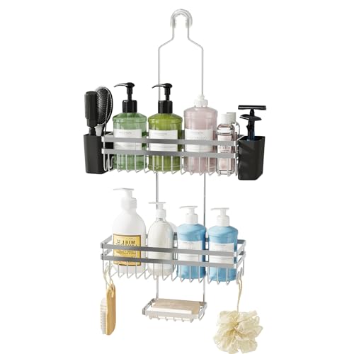 Shower Caddy Hanging for Bathroom Organizers and Storage, 3 Tier Adjustable Anti-Swing Shower Organizer Hanging with Heavy-Duty Suction Cups, Damage-Free Rustproof (Chrome) - color: CHROME, size: regular