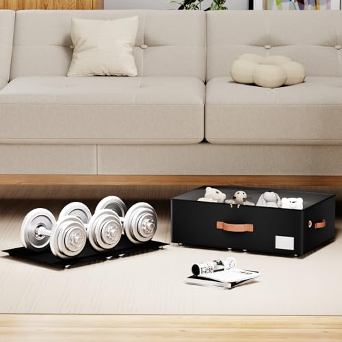 Underbed Storage With Wheels,Large Capacity 10 inches Height Storage Bins,Rolling Underbed Shoe Storage Containers,Underbed Storage Drawers for clothes & blankets (black, 10inch height) - color: black, size: 10inch height