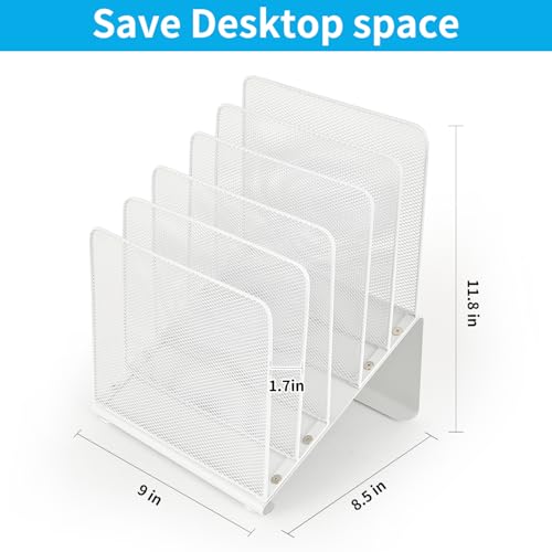 LEKETREE File Organizer for Desk, Desk Organizer with 5-Section Vertical File Rack, File Folder Organizer, Desk Accessories & Workspace Organizers(White) - color: White