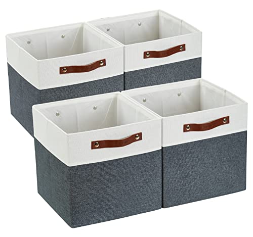 DECOMOMO Fabric Cube Storage Bins - Storage Baskets for Shelves, Cube Storage Organizer for Kallax and Cubbies (Slate Grey & White, 11 inch Cube) - 4 Pack - color: Slate Grey and White, size: Cube 11" /4pcs
