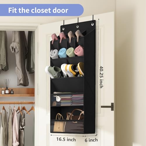 FENTEC 1 Pack Over-the-Door-Shoe-Organizers, Hanging Shoe Organizer with Large Pocket Shoe Holder Hanging Shoe Rack for Closet Shoe Organizer for Wall, Over Door Organizer with 15 Pockets Black - color: BLACK-(15+ Pairs), size: 1 Pack