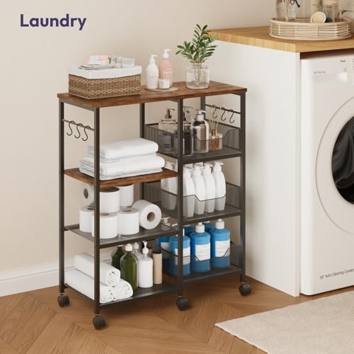SWTYMIKI Kitchen Island Cart on Wheels - 4 Tier Rolling Kitchen Table Cart with Storage Shelves, 6 Removable Hooks& Locking Casters, Coffee Bar Cabinet for Dining Room Pantry Office, Espresso - size: 28x11.81in, style: Espresso