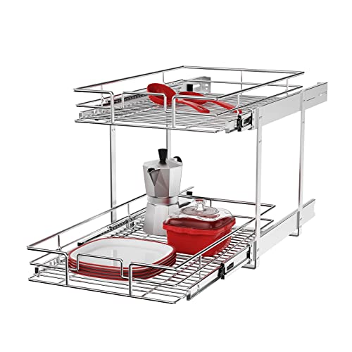 ROOMTEC Individual Pull Out Cabinet Organizer (11" W x 18" D), 2 Tier Spice Rack Organizer for Cabinet, Slide Out Drawer Pantry Shelf Organization and Storage for Kitchen Bathroom - color: 2 Tier, size: 11"W x 18"D