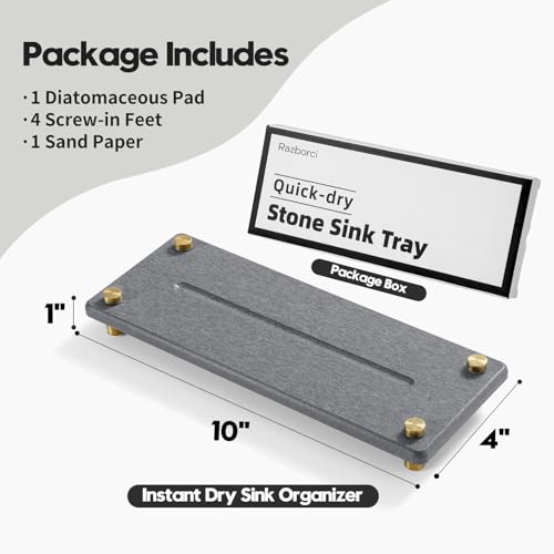 Kitchen Sink Caddy Water Absorbing Stone Drying Tray, Diatomite Bathroom Sink Organizer, Faucet Counter Mat Coaster, Soap Dish Rack Riser Dispenser Sponge Holder, Dark Gray Gold 10" x 4" - color: Dark Gray - Gold, size: 10" x 4" x 1"