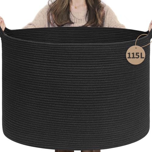 INDRESSME 115L Extra Large Black Blanket Basket, Dog Toy Bin Shoe Baskets Toy Box Organizer for Kids Decorative Laundry Basket for Home & Living Room, Black - color: Black, size: 23.6"D x 15.7"H