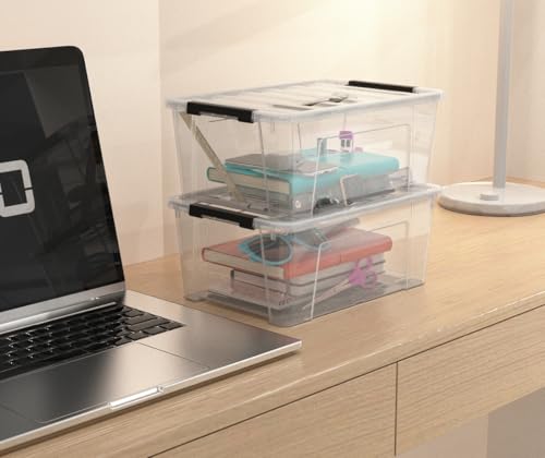 Clear 9-Pack Plastic Storage Bins with Lids, 6 Quart Stackable Containers Organization with Latch Buckle - color: Clear