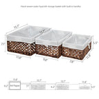 Water Hyacinth Storage Baskets Set of 3 with Metal Frame & Removable Liner, Large Medium Small Rectangular Woven Organizer Bins for Closet, Bedroom, Bathroom, Kitchen, Home Organization - size: Set of 3