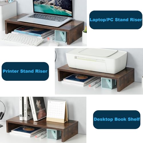 TEAMIX 20 Inch Monitor Stand Riser, Wooden Desktop Riser for TV/PC/Laptop/Printer, Rustic Brown Monitor Riser with Storage, Computer Stand Keyboard Organizer - color: Brown, size: 20 inch