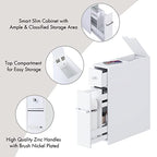 Spirich Slim Bathroom Storage Cabinet, Free Standing Toilet Paper Holder, Bathroom Cabinet Slide Out Drawer Storage, White