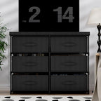 PPN Dresser with 6 Fabric Drawer Stand Desktop Sturdy Metal Plastic Support Tube Cube Storage Cabinet for Living Room, Bedroom Organization Dorm Front Hall Entryway Black