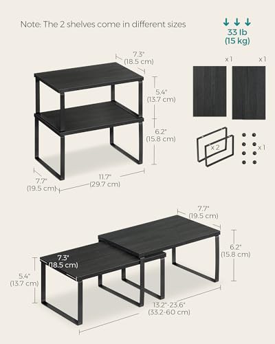 SONGMICS Cabinet Organizer Shelf, Set of 4 Kitchen Counter Shelves, Kitchen Storage, Spice Rack, Stackable, Expandable, Metal and Engineered Wood, Ink Black and Ebony Black UKCS027B01 - color: Ink Black + Ebony Black, size: 11.7"W