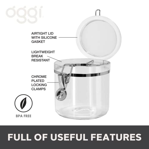 Oggi Clear Canister with Clamp Lid, 38 oz - Large Airtight Food Storage Container, for Kitchen & Pantry Storage of Bulk, Dry Foods Including Pasta, Flour, Sugar, Coffee, Rice, Tea, Spices & Herbs