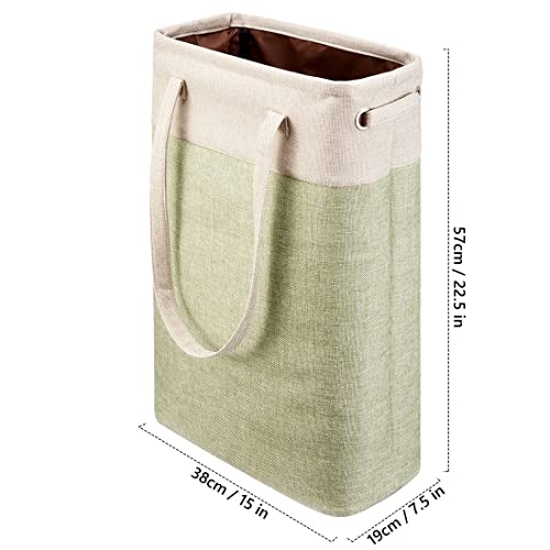 i BKGOO Laundry Basket with Handles Beige&Green Slim Laundry Bin Collapsible Dirty Clothes Basket Narrow Laundry Bag Foldable Dirty Hamper for Camping, Dorms, Apartments - color: Beig&Green