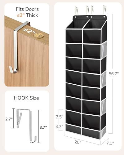 ULG Over The Door Shoe Organizer with 16 Large Pockets, Hanging Shoe Rack for Closet Door, Space Saving Shoe Storage for Boots, Heels & Sneakers, Black - color: Black, size: 8-Tier