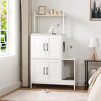 HOOBRO Litter Box Enclosure, Litter Box Furniture with Storage, 2-in-1 Hidden Cat Furniture with Shelf, 2 Dangling Plush Balls and 1 Toy Ball, Large Wooden Cat Washroom, White WT78MW01 - color: White
