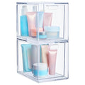 STORi Audrey Stackable Bin Clear Plastic Organizer Drawers | 2 Piece Set | Organize Cosmetics and Beauty Supplies on a Vanity | Made in USA - size: 6.75" Tall Set
