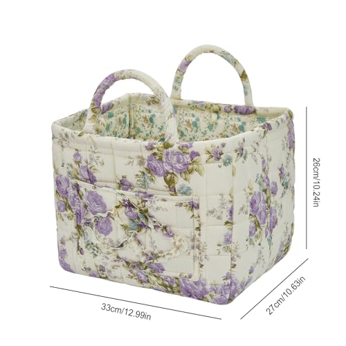 Quilted Laundry Basket with Handles, Aesthetic Collapsible Fabric Storage Basket for Clothes, Diapers & Toys - Multi-Purpose Boho Organizer Tote for Car, Home & Picnic (D) - color: D