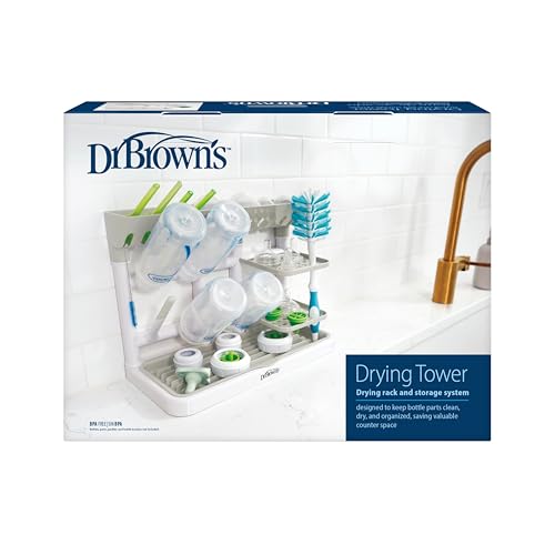 Dr. Brown's Baby Bottle Drying Tower, Stand-Up Countertop Drying Rack with Organized Storage for Baby Essentials, Space Saving Vertical Rack, Gray/White - color: Gray/White