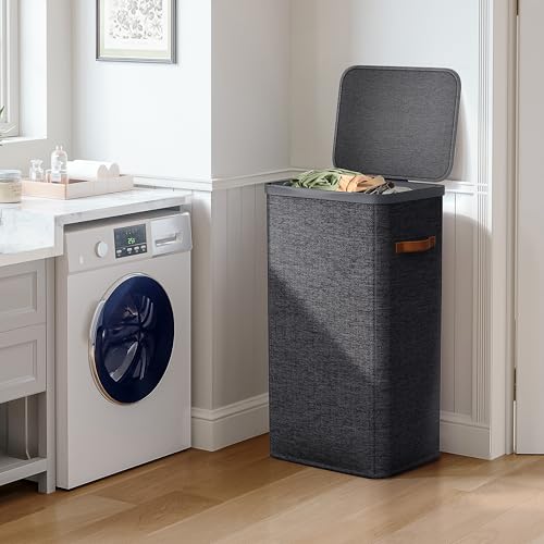 Sorbus Laundry Hamper with Lid - Collapsible Fabric Laundry Basket with Handles and Removable Laundry Bag – 26.5 Gallon (100 L) Dirty Clothes Hamper for Bedroom, bathroom and dorm (Black) - color: Black, size: 1 Compartment