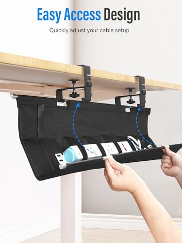 [Upgraded] Large Under Desk Cable Management Tray, Cinati Cable Management Under Desk No Drill, 42" Fabric Cord Hider for Wire Organizer, Cord Organizer for Office, Home - Supports Up to 30lbs Black - color: Black, size: Extra Large(42 inch)