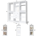 Unikito 75 Inch Closet System with 4 Drawers, 6.3FT Walk in Closet Organizer with Hanging Rods and Mirror Design, Reversible Large Closet Wardrobe with Shelves, Adjustable Closet Tower, White