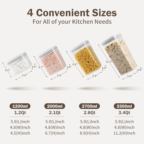 Melovom 8 Pcs Pop Food Storage Containers Airtight Food Storage Containers Set with Lids Kitchen Pantry Organization and Storage, 3.4Qt, 2.8Qt, 2.1Qt, 1.2Qt - color: gray, 8 Pcs
